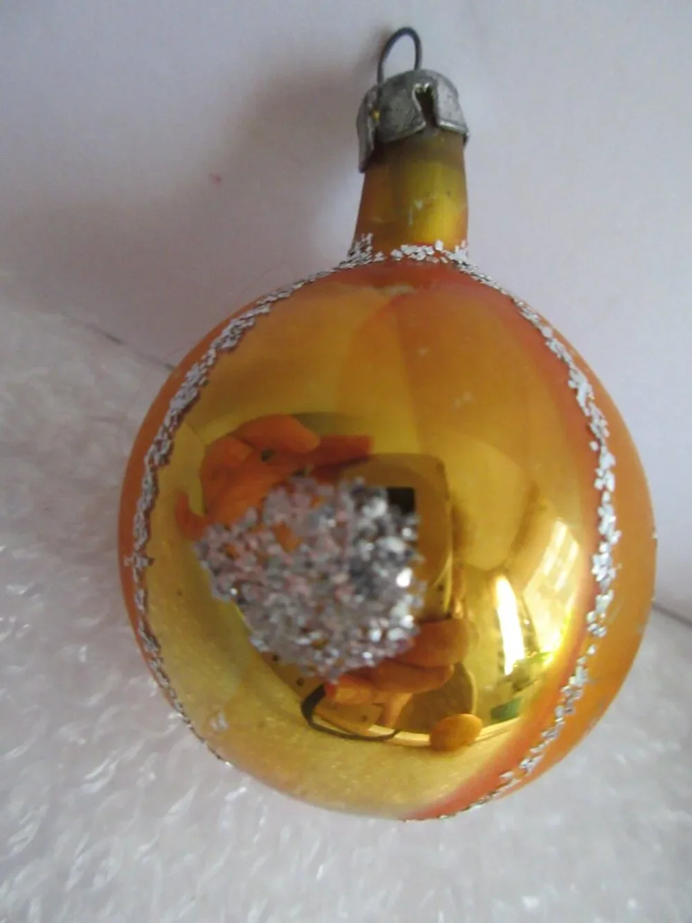5 Polish Blown Glass Christmas Ornament Hand Painted Poland Glitter Vtg